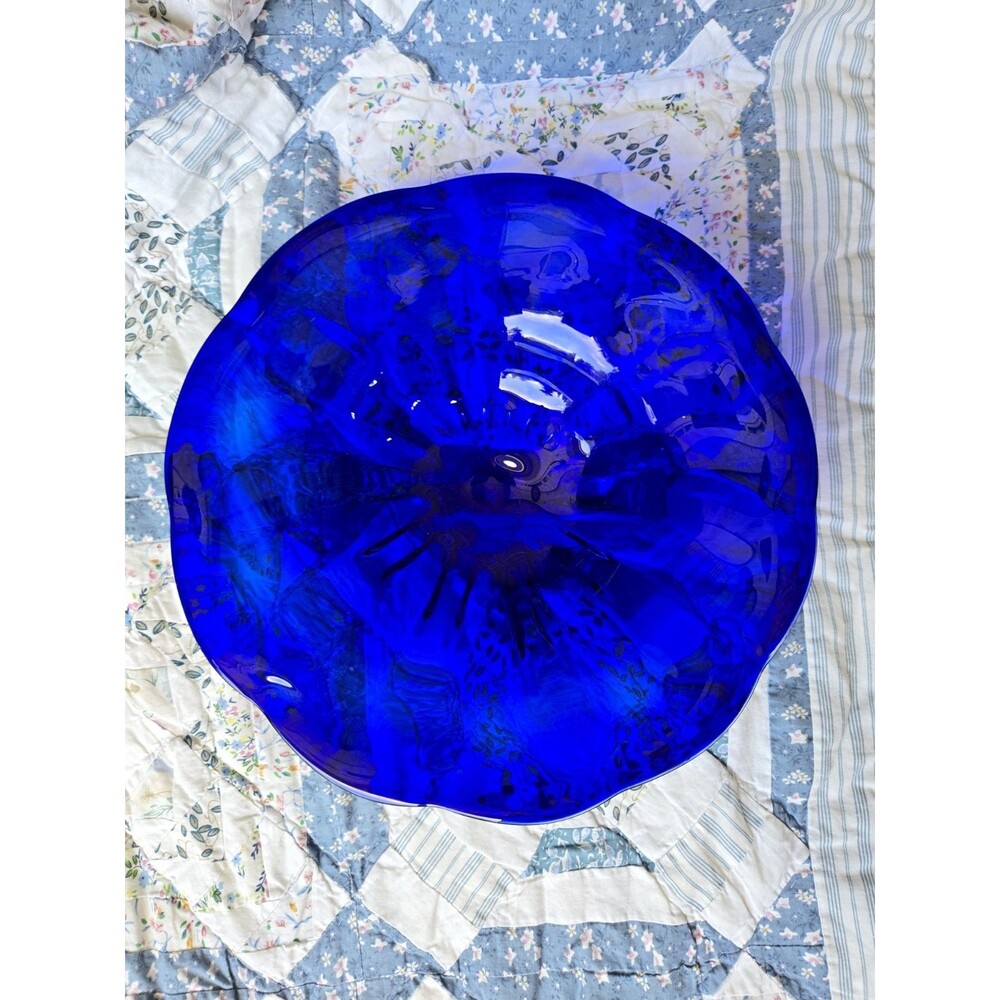 Vintage Cobalt Blue Glass Scalloped Centerpiece Bowl